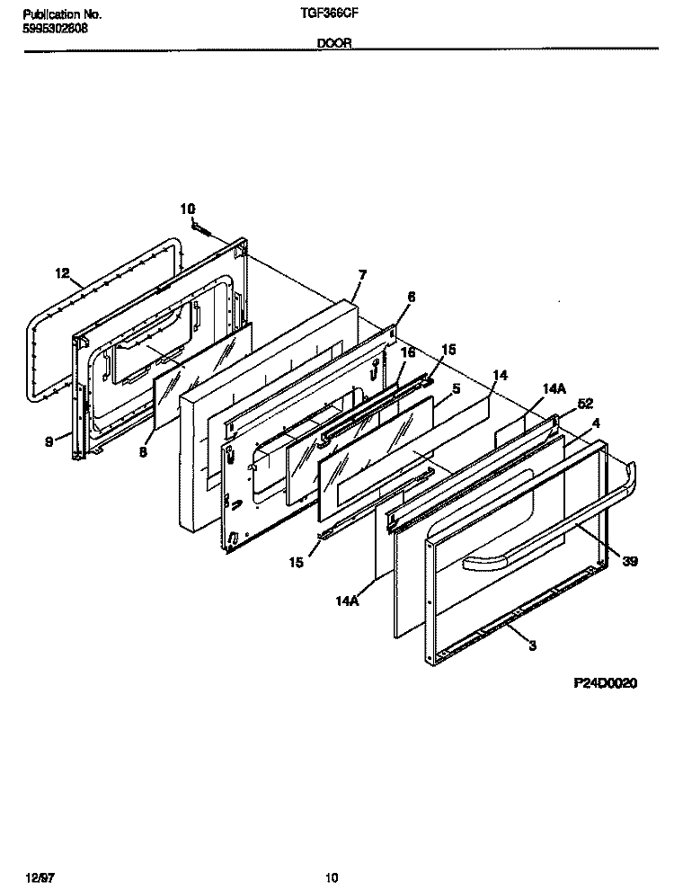 DOOR Diagram and Parts List for TGF366CFTA  Tappan Range