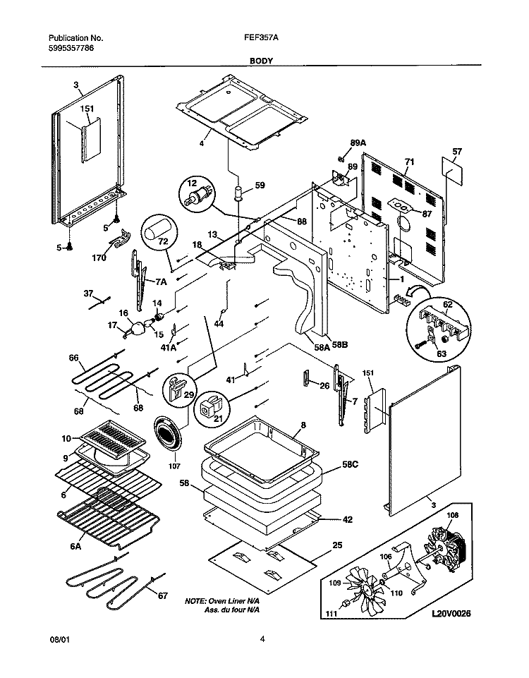 BODY Diagram and Parts List for FEF357ASB  Frigidaire Range
