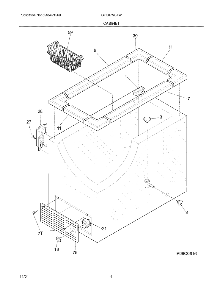 CABINET Diagram and Parts List for GFC07M3AW8  Gibson Freezer