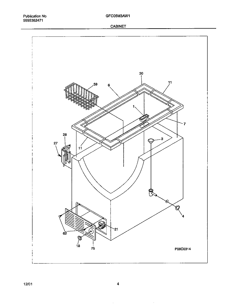CABINET Diagram and Parts List for GFC05M3AW1  Gibson Freezer