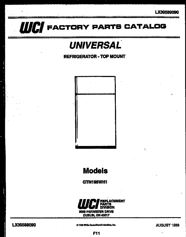 COVER Diagram and Parts List for GTN198WHV1  Uni Refrigerator