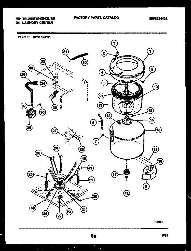 TUBS, WATER VALVE AND LID SWITCH Diagram and Parts List for SM115PXD1  Frigidaire Washer