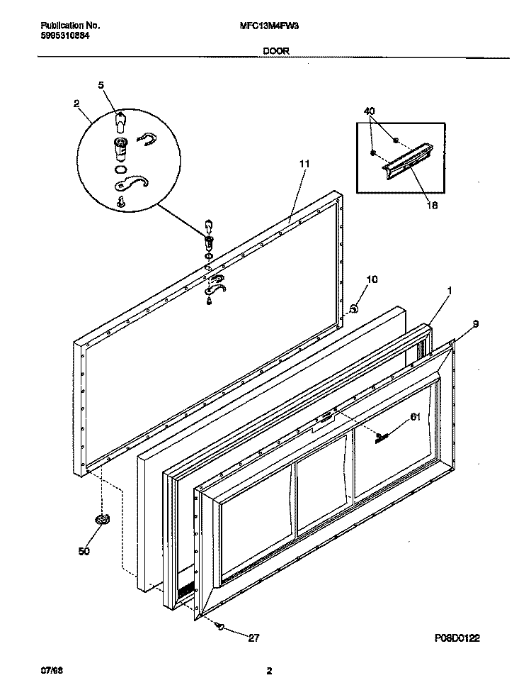 DOOR Diagram and Parts List for MFC13M4FW3  Frigidaire Freezer