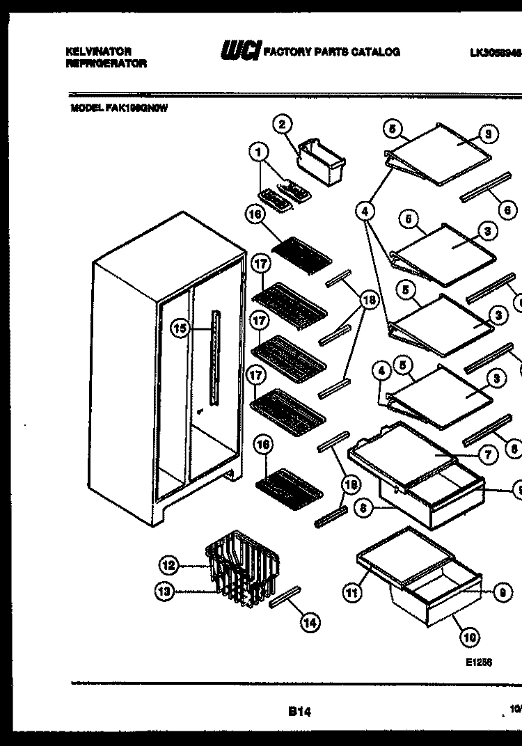 SHELVES AND SUPPORTS Diagram and Parts List for FAK190GN0T  Kelvinator Refrigerator