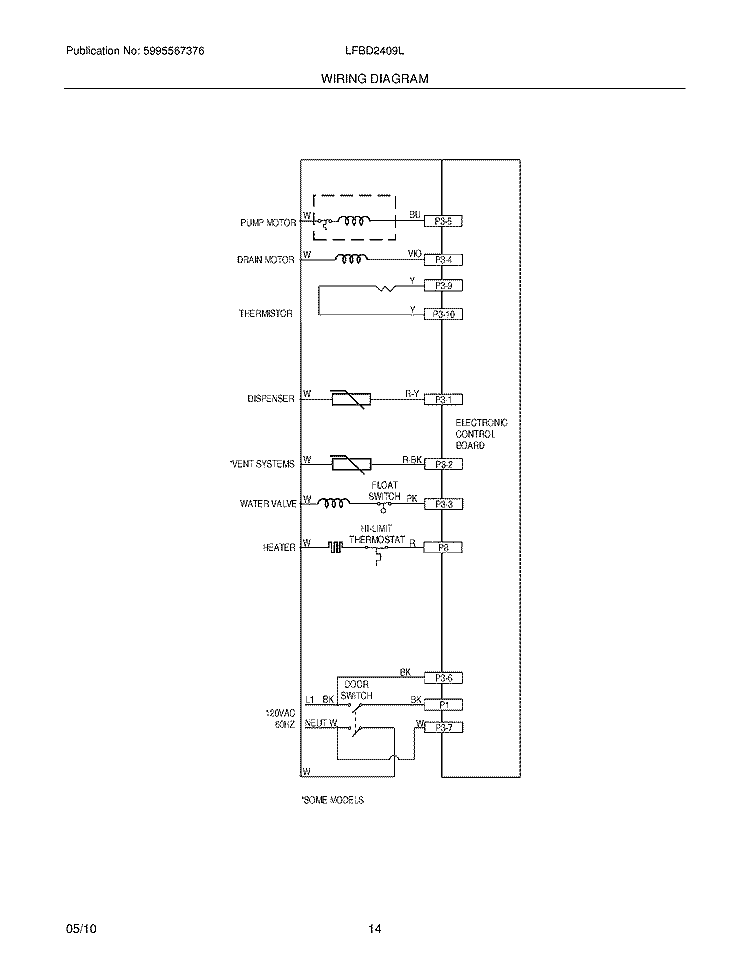 WIRING DIAGRAM Diagram and Parts List for LFBD2409LQ0A  Frigidaire Dishwasher