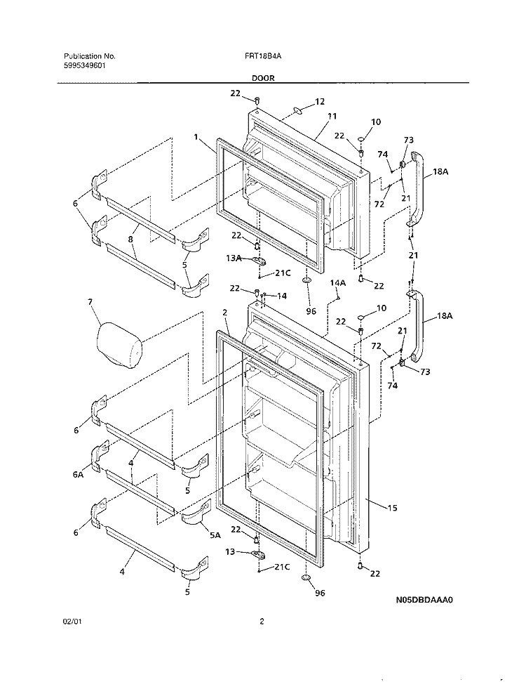 DOOR Diagram and Parts List for FRT18B4AW0  Frigidaire Refrigerator