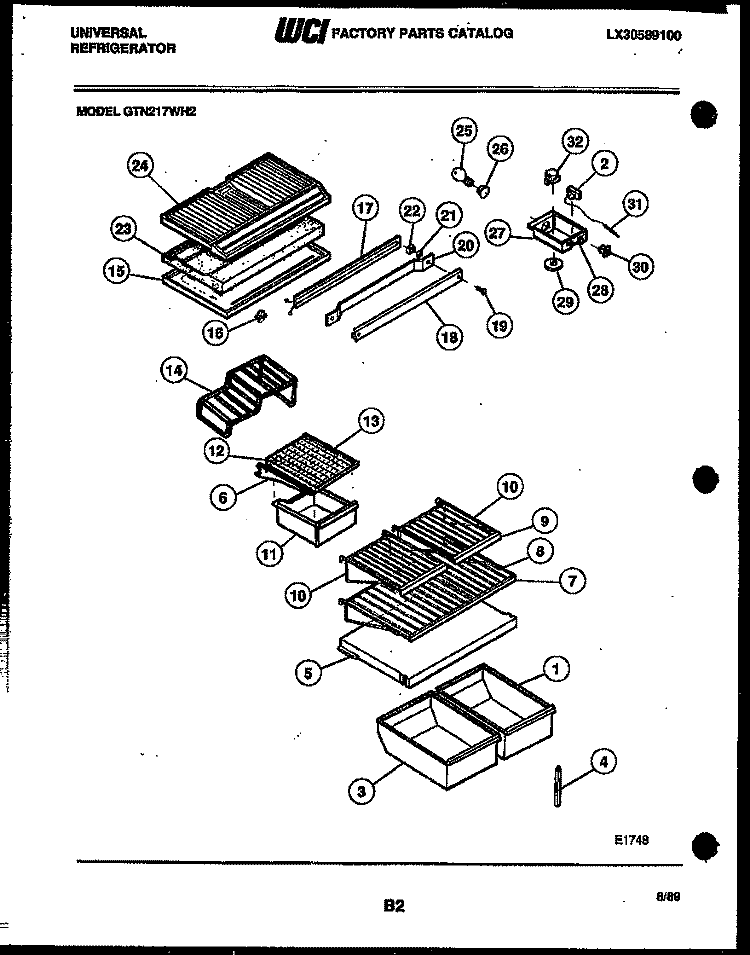 SHELVES AND SUPPORTS Diagram and Parts List for GTN217WHL2  Uni Refrigerator