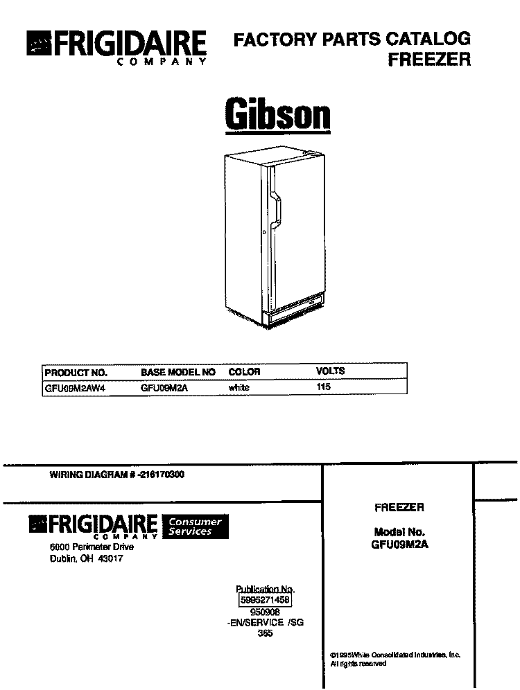 COVER Diagram and Parts List for GFU09M2AW4  Gibson Freezer