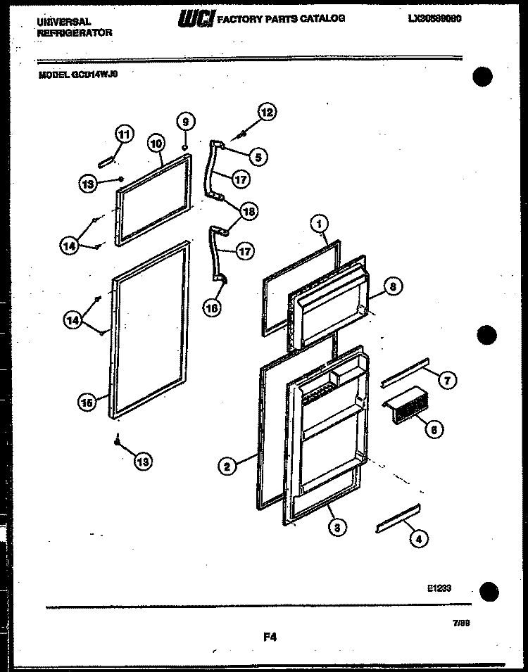 DOOR PARTS Diagram and Parts List for GCD14BJ0  Frigidaire Refrigerator