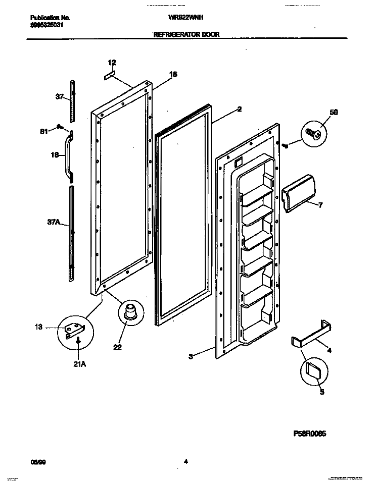 REFRIGERATOR DOOR Diagram and Parts List for WRS22WNHW0  Frigidaire Refrigerator