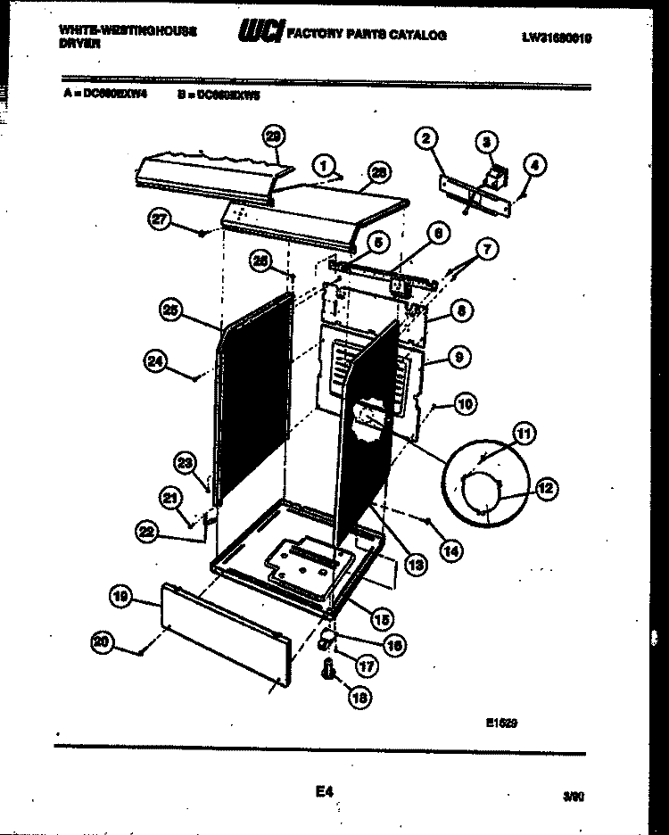 CABINET PARTS Diagram and Parts List for DC600EXW4  Frigidaire Dryer
