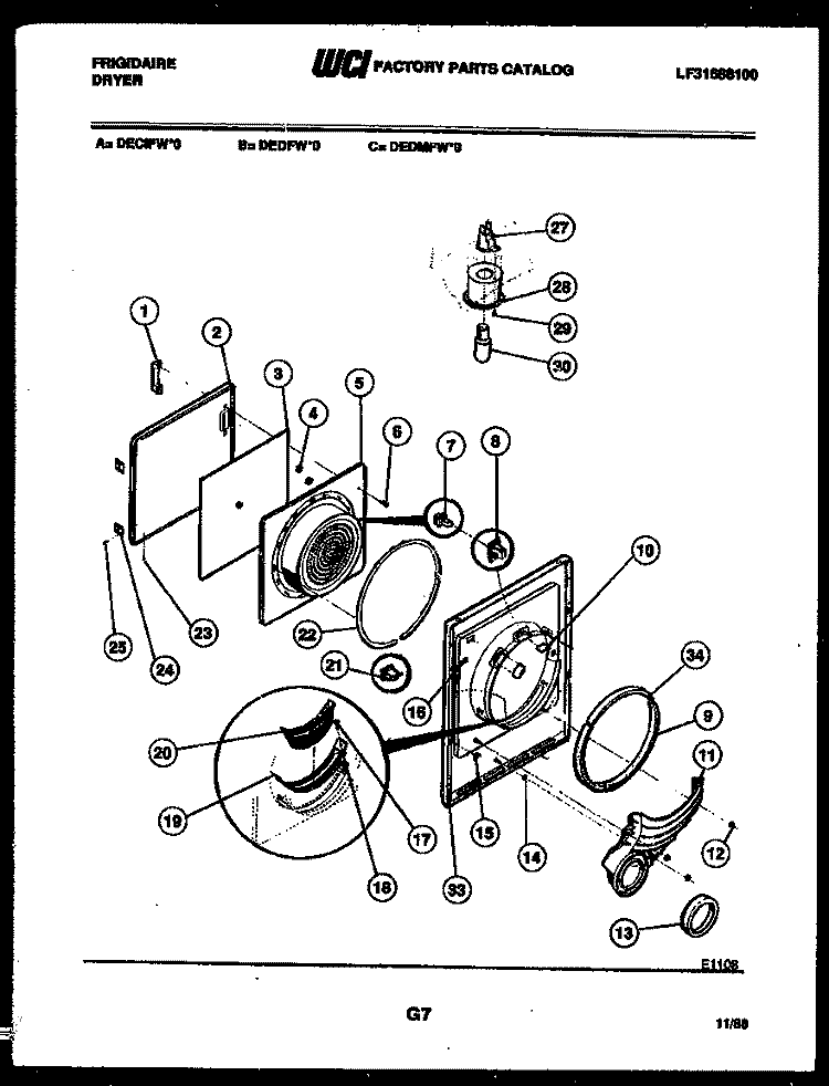 DOOR PARTS Diagram and Parts List for DECIFH0  Frigidaire Dryer