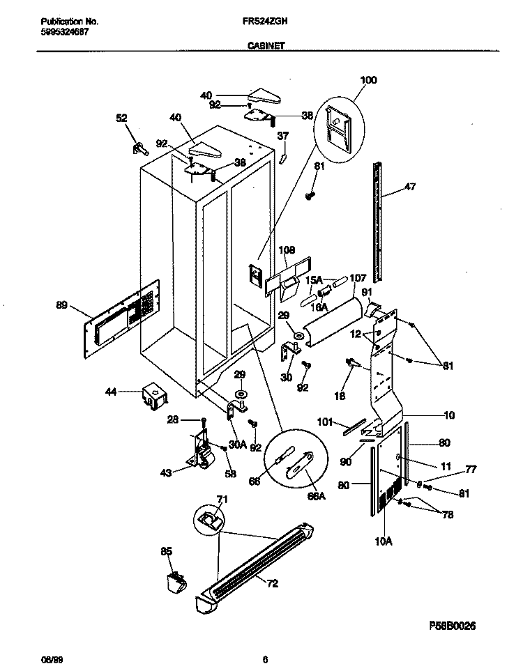 CABINET Diagram and Parts List for FRS24ZGHD0  Frigidaire Refrigerator