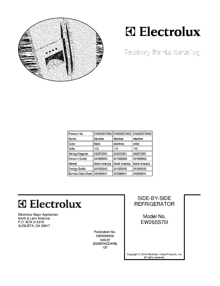 COVER Diagram and Parts List for EW26SS70IS2  Electrolux Refrigerator