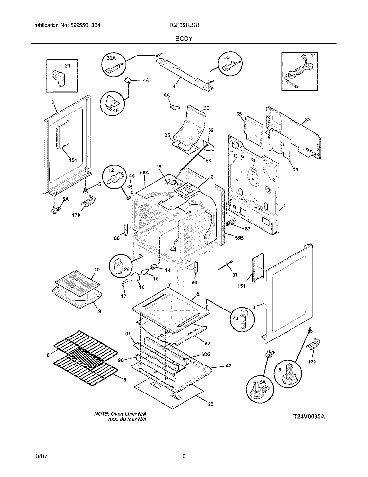 BODY Diagram and Parts List for TGF351ESH  Tappan Range