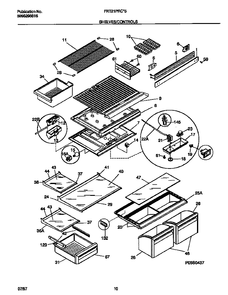 SHELVES / CONTROLS Diagram and Parts List for FRT21PRCB5  Frigidaire Refrigerator