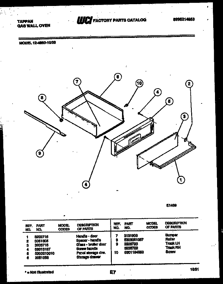 DRAWER PARTS Diagram and Parts List for 12-4980-00-03  Tappan Wall Oven