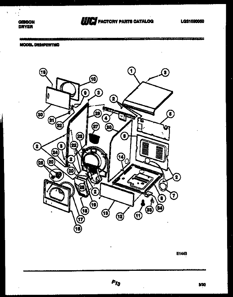 CABINET PARTS Diagram and Parts List for DE24P2WTMC  Gibson Dryer