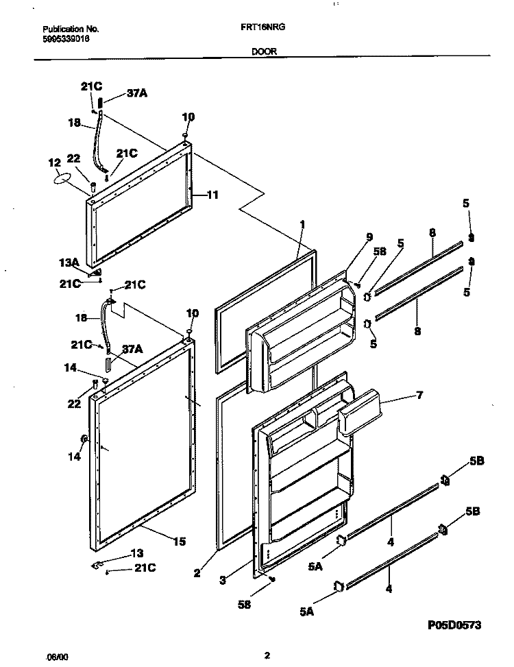 DOOR Diagram and Parts List for FRT16NRGD6  Frigidaire Refrigerator