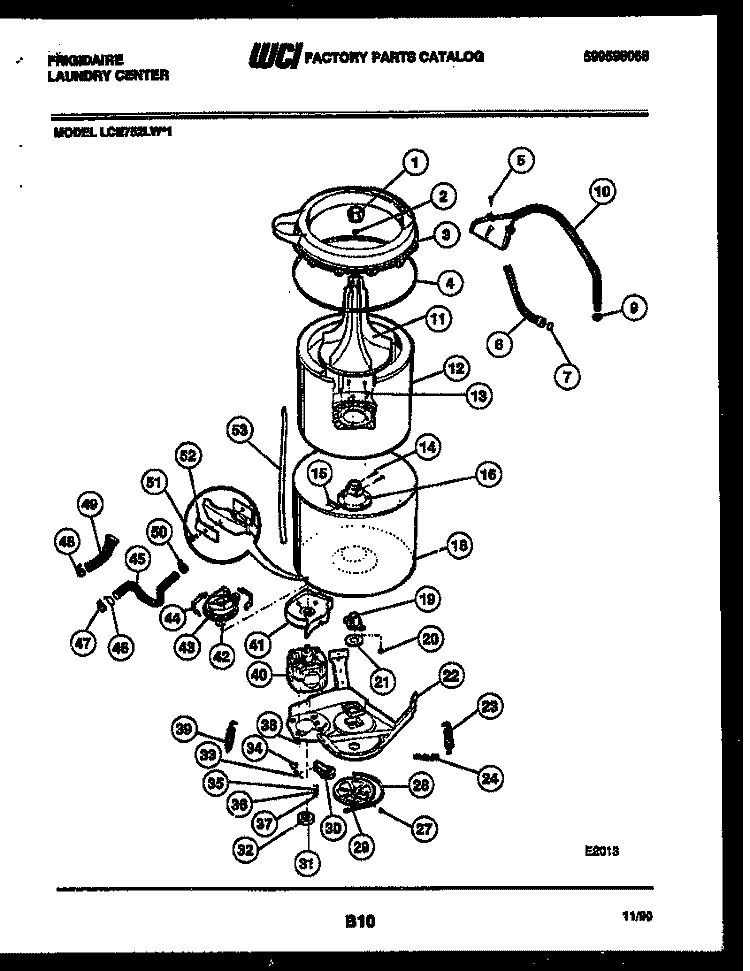 TUB DETAIL Diagram and Parts List for LCE752LW1  Frigidaire Washer Dryer Combo