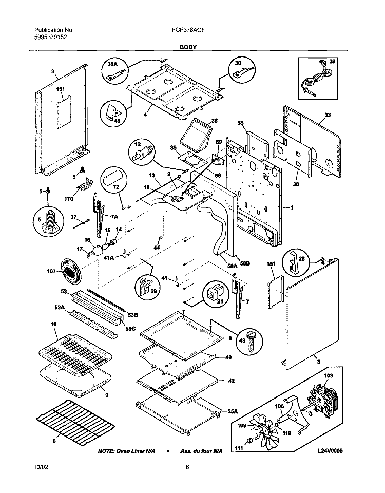 BODY Diagram and Parts List for FGF378ACF  Frigidaire Range