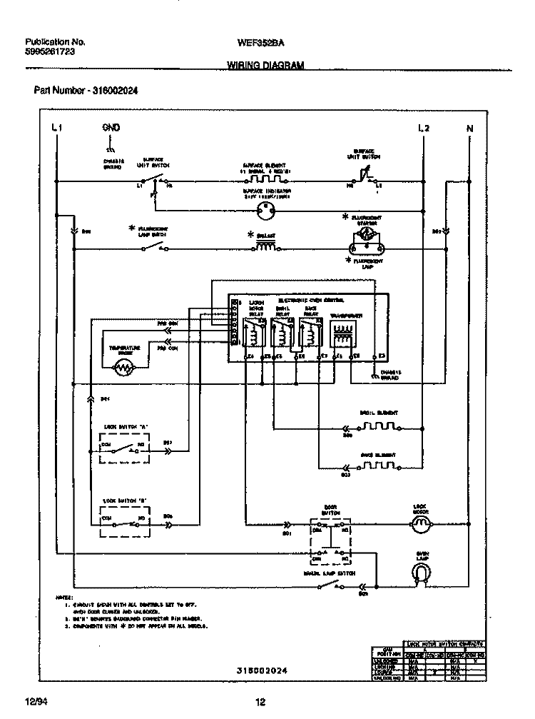 WIRING DIAGRAM Diagram and Parts List for WEF352BAWA  Frigidaire Range