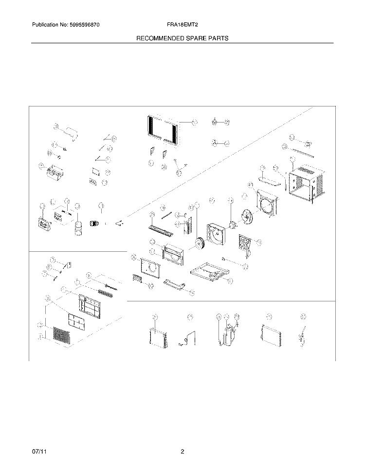 RECOMMENDED SPARE PARTS Diagram and Parts List for FRA18EMT210  Frigidaire Air Conditioner