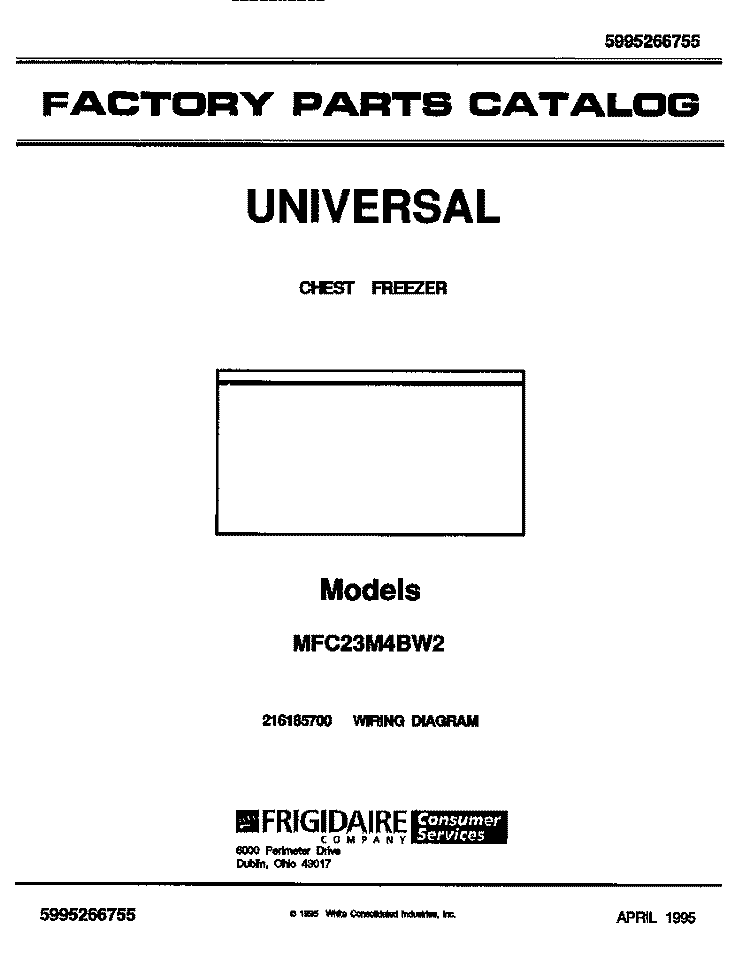 COVER Diagram and Parts List for MFC23M4BW2  Frigidaire Freezer