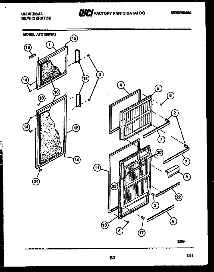 DOOR PARTS Diagram and Parts List for ATC130WKW1  Frigidaire Refrigerator