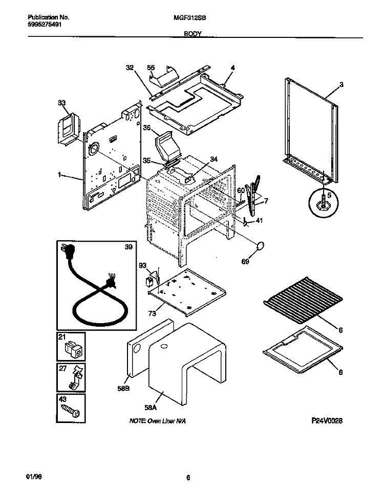 BODY Diagram and Parts List for MGF312SBDC  Frigidaire Range