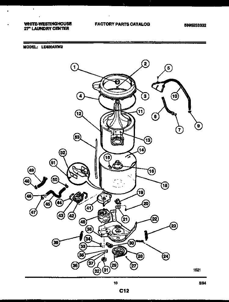TUB DETAIL Diagram and Parts List for LE400AXW2  Frigidaire Washer Dryer Combo