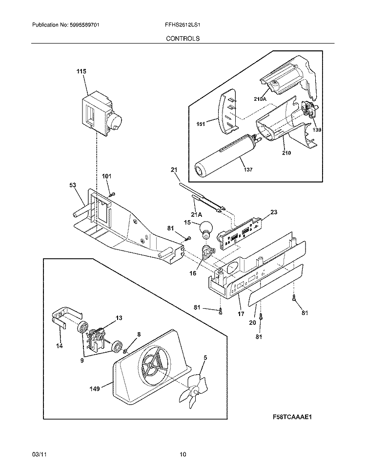 CONTROLS Diagram and Parts List for FFHS2612LS1  Frigidaire Refrigerator