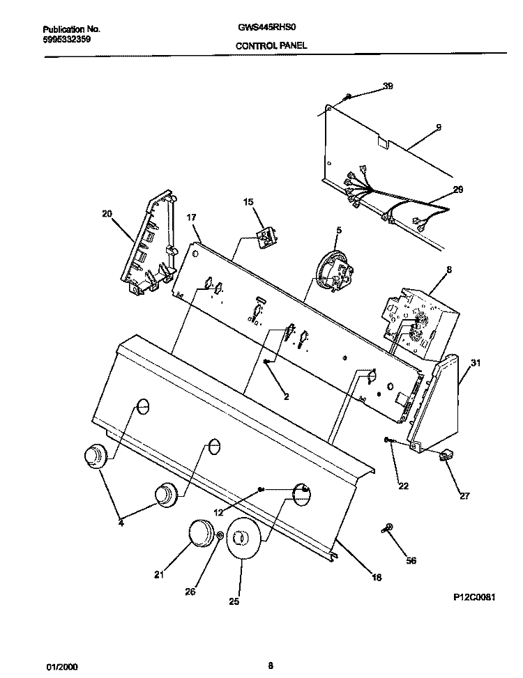P12C0081 CONTROL PANEL Diagram and Parts List for GWS445RHS0  Gibson Washer
