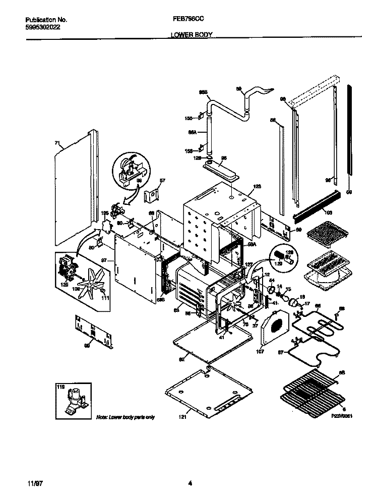 LOWER BODY Diagram and Parts List for FEB798CCTF  Frigidaire Wall Oven