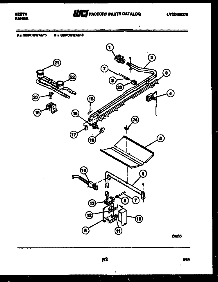 BURNER, MANIFOLD AND GAS CONTROL Diagram and Parts List for 30IPCDWAN6  Tappan Range