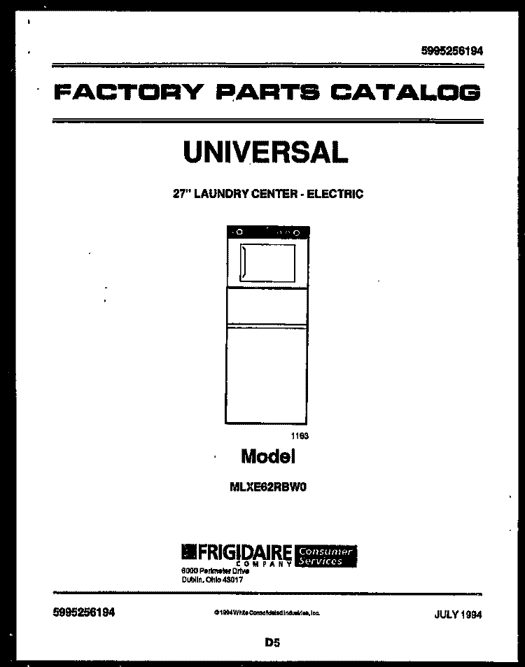 COVER Diagram and Parts List for MLXE62RBW0  Tappan Washer Dryer Combo