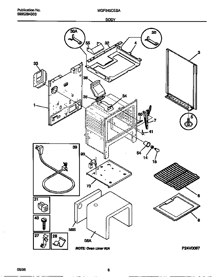 BODY Diagram and Parts List for MGF345CESA  Frigidaire Range