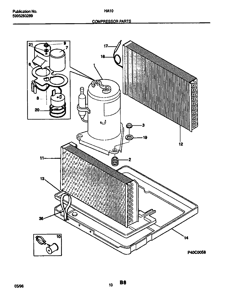 COMPRESSOR Diagram and Parts List for HA10B  Frigidaire Air Conditioner