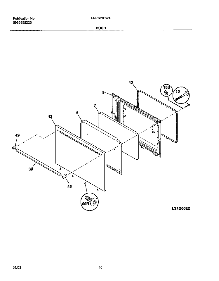 DOOR Diagram and Parts List for FPF303CWA  Frigidaire Range