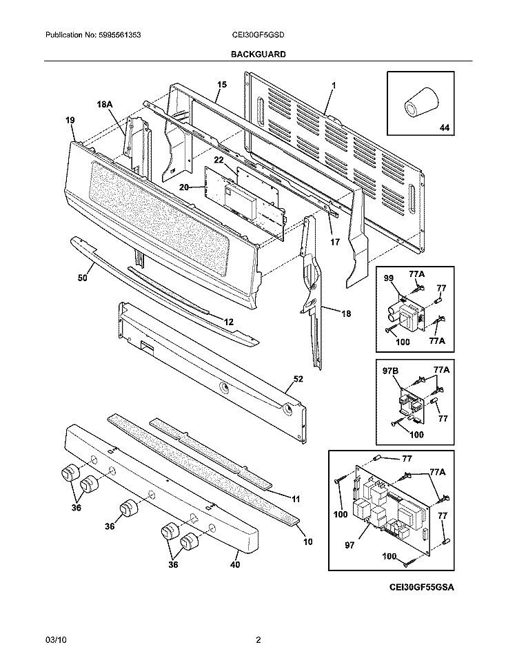 BACKGUARD Diagram and Parts List for CEI30GF5GSD  Electrolux Range