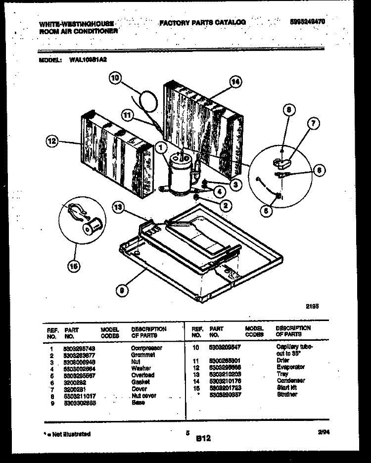 SYSTEM PARTS Diagram and Parts List for WAL103S1A2  Frigidaire Air Conditioner