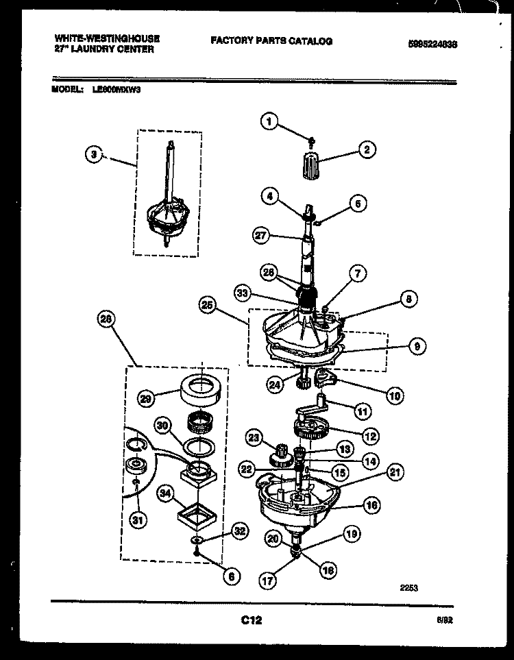 TRANSMISSION PARTS Diagram and Parts List for LE600MXD3  Frigidaire Washer Dryer Combo