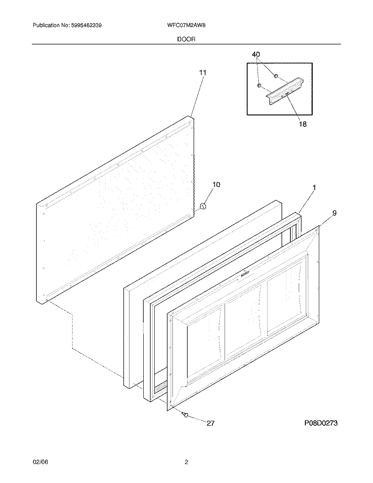 DOOR Diagram and Parts List for WFC07M2AW8  Westinghouse Freezer