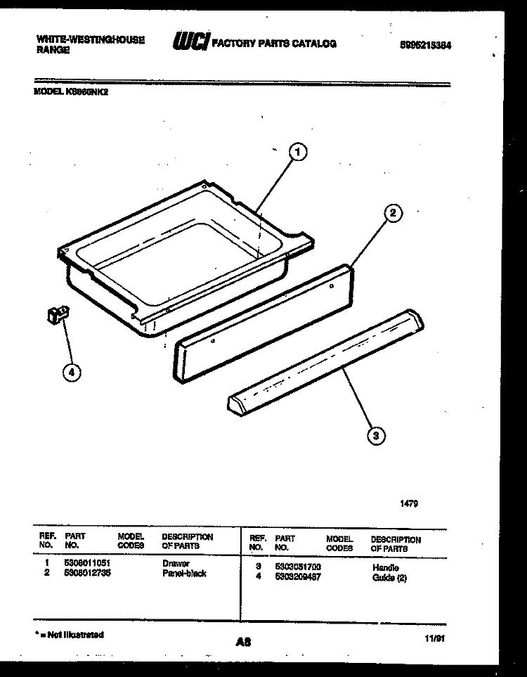 DRAWER PARTS Diagram and Parts List for KS860NKW2  Frigidaire Range