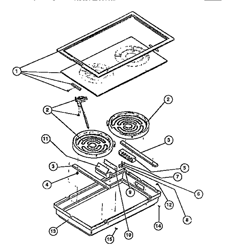 TOP & ELEMENT ASSEMBLY Diagram and Parts List for RBD139NM0  Frigidaire Cooktop