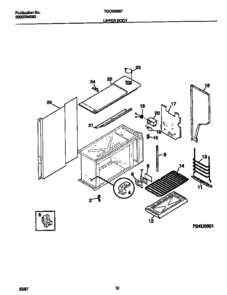 UPPER BODY Diagram and Parts List for TGO356BFWB  Tappan Range