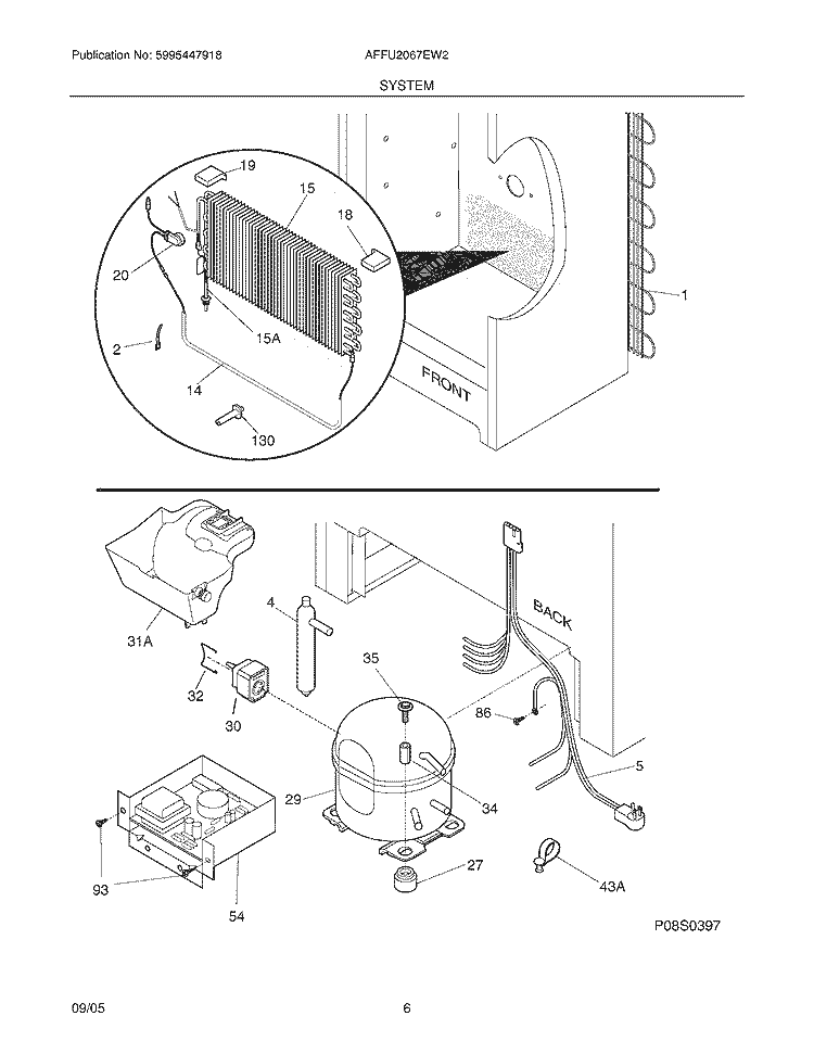 SYSTEM Diagram and Parts List for AFFU2067EW2  Frigidaire Freezer