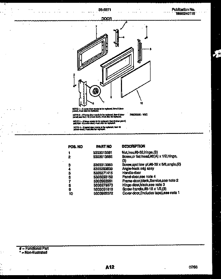 DOOR PARTS Diagram and Parts List for 56-2271-10-02  Tappan Microwave