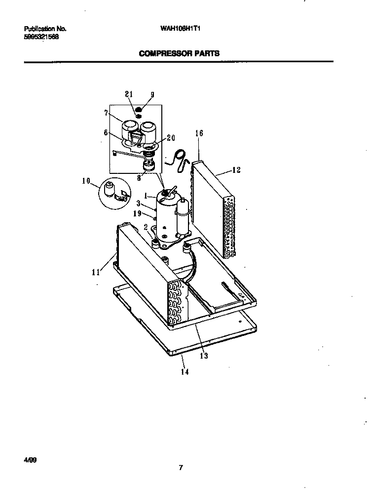 COMPRESSOR Diagram and Parts List for WAH106H1T1  Frigidaire Air Conditioner