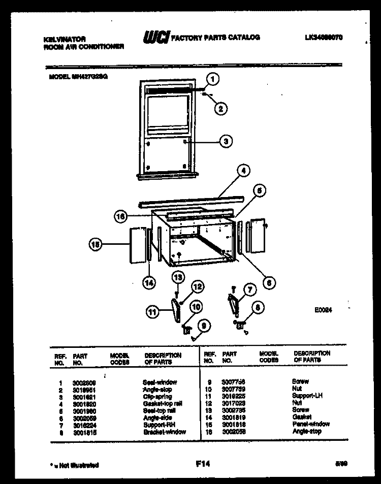 CABINET AND INSTALLATION PARTS Diagram and Parts List for MH427G2SG  Kelvinator Air Conditioner